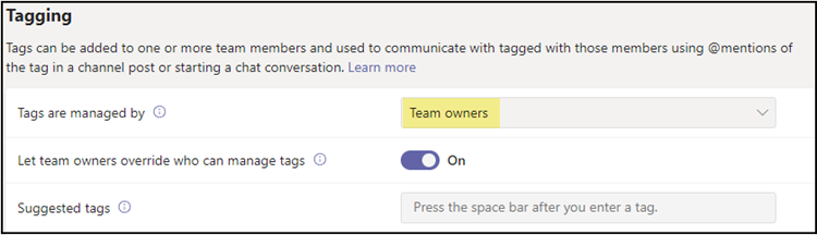 Aktuelle Standardkonfiguration für Teams Tag Management