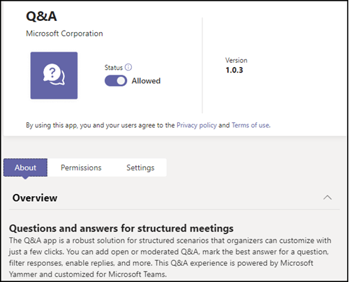 Abgekündigte Q&A App im Teams Admin Center