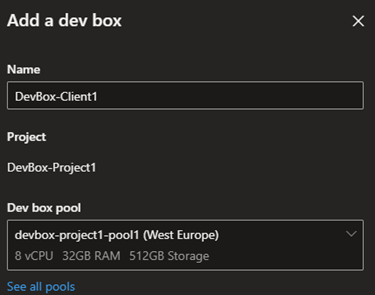 Neuen Dev Box Client bestellen