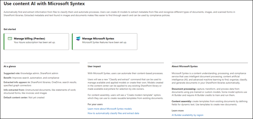 Erstkonfiguration von Microsoft Syntex