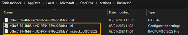 Backup der OneDrive Sync Config-Datei