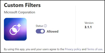 Custom Filters Teams App für die Videofilter