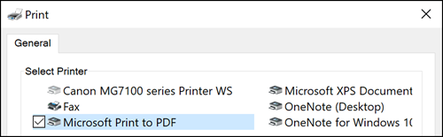 PDF-Drucker für einen Druckauftrag auswählen