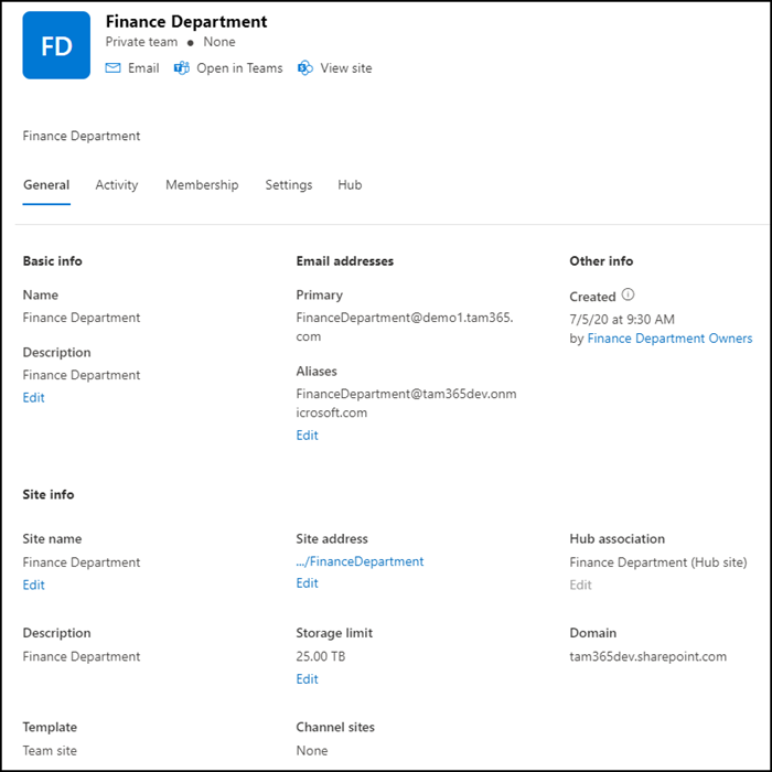 Neue Ansicht für group-connected SharePoint Sites