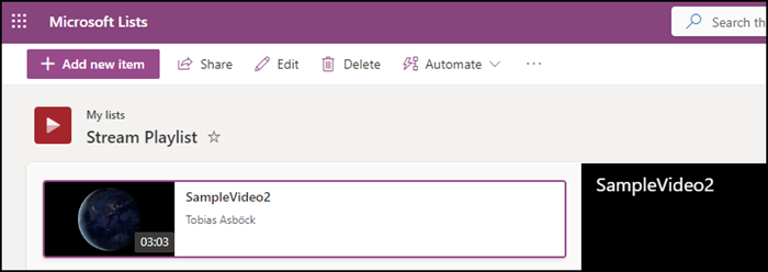Stream Playlist in Microsoft Lists