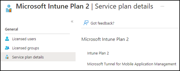 Servicepläne von Intune Plan 2