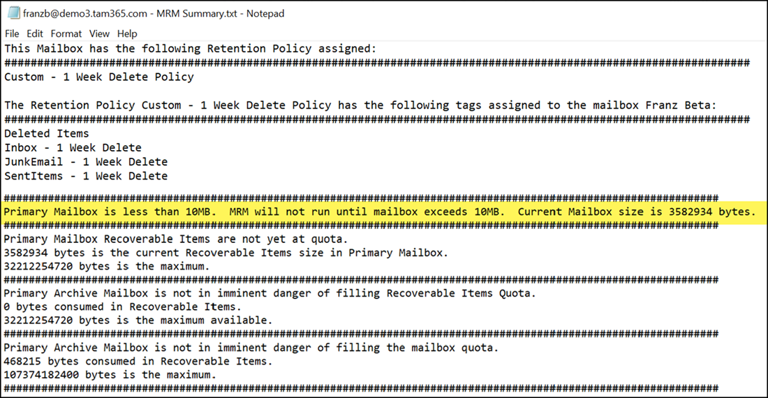 Exchange Mailbox Retention Policy löscht keine Mails