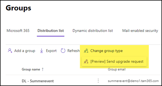 Antrag für ein Upgrade der Distribution List versenden