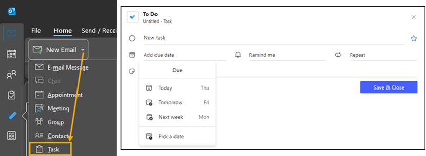 Neue Aufgabe in Outlook für Windows über Microsoft To Do