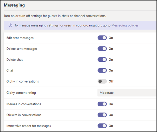 Messaging Policy für Gäste