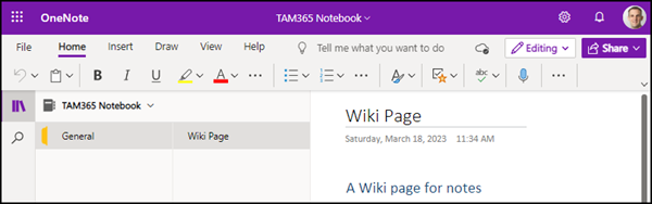 Exportierte Notiz in OneNote Notizbuch des Teams