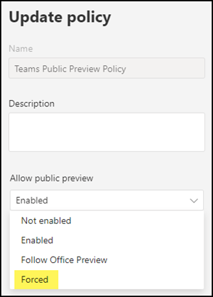 Forced für Teams Update Policy 