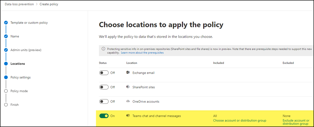 DLP-Policy für Teams Chats und Channels
