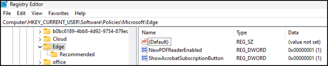 Registry Keys für Adobe PDF Engine in Edge