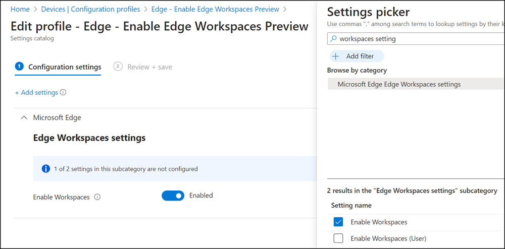 Edge Workspaces Public Preview über Intune aktivieren