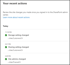 Recent SharePoint Site Actions im SharePoint Admin Center | Topedia Blog
