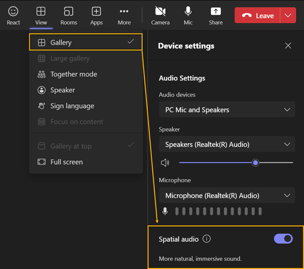 Spatial Audio in Teams Besprechung aktivieren