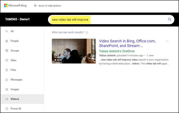 Videosuche in Bing for Work