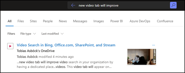 Videosuche in Microsoft 365 Search