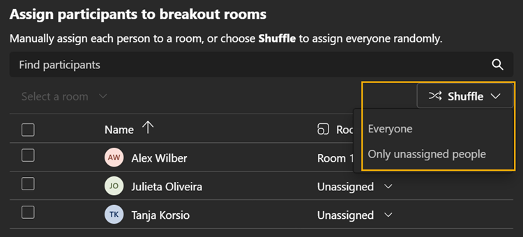 Shuffle participants in Teams Breakout Rooms