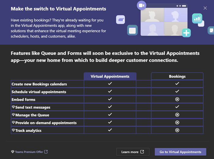 Wechsel von Bookings App zur Virtual Appointments App