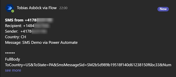 Empfang von SMS über Power Automate