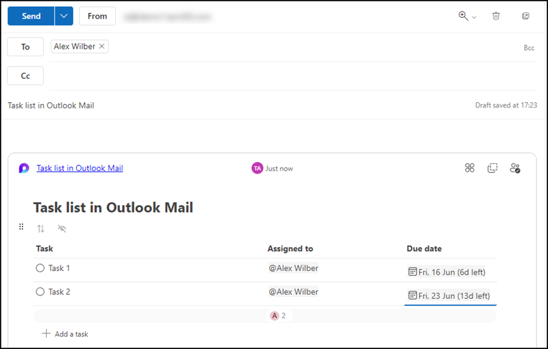 Aufgabenliste in Outlook Mail