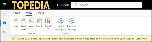 Outlook Kalender Boards und die Information zum Ende