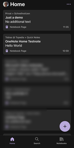 Neue Startseite in OneNote für iOS