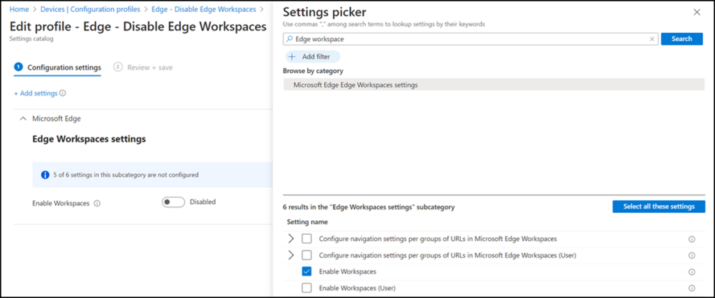 Edge Workspace über Intune deaktivieren