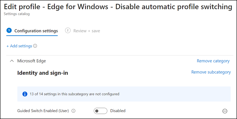 Intune Policy GuidedSwitchEnabled