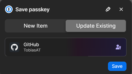 Passkey in 1Password speichern