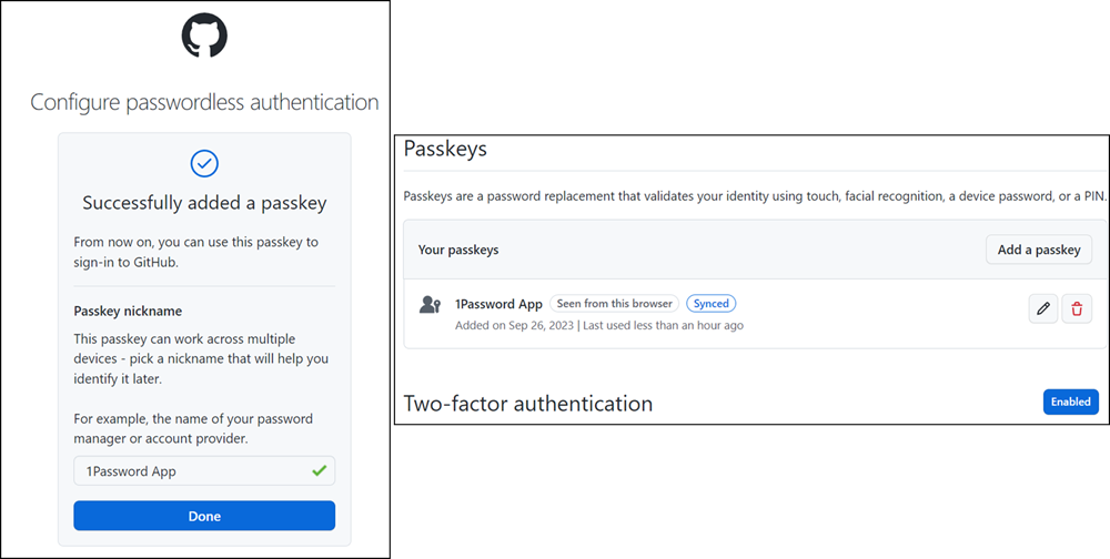 Passkey in GitHub