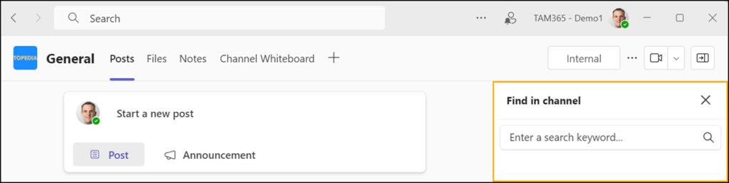 Neue Suche in Teams Kanal