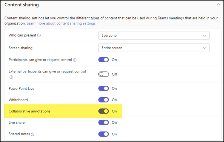 Collaborative Annotations in Teams Meeting Policy