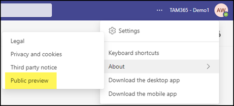 Public Preview in Teams aktivieren