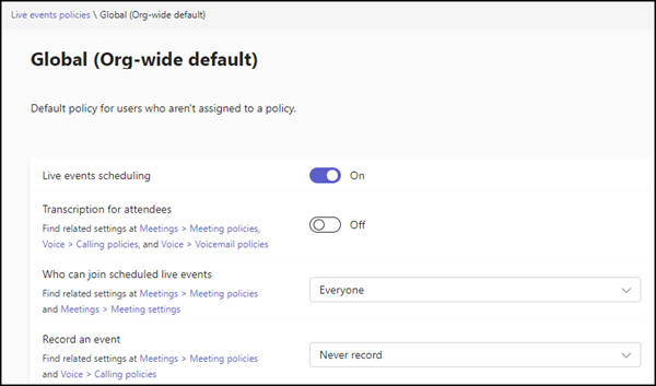 Live Events Policy im Teams Admin Center