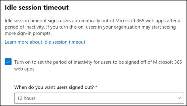 Idle session timeout im M365 Admin Center