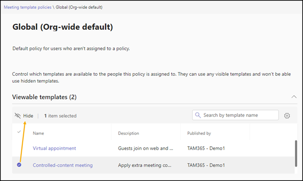 Controlled-content meeting Template ausblenden