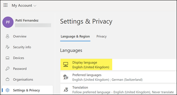 Configure the display language in “My Account