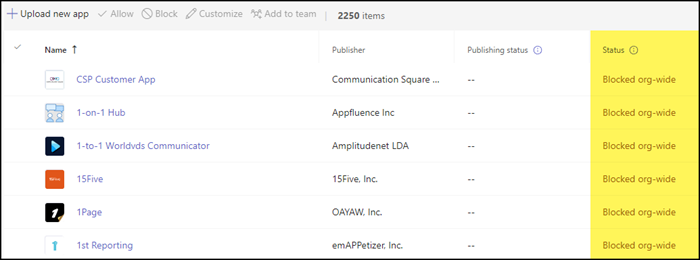 Blockierte Apps im Teams Admin Center