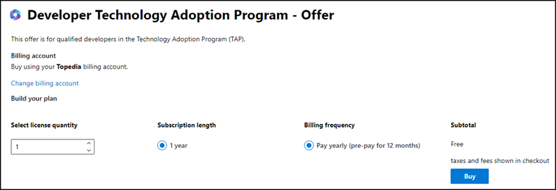 Lizenzangebot für "Developer Technology Adoption Program"