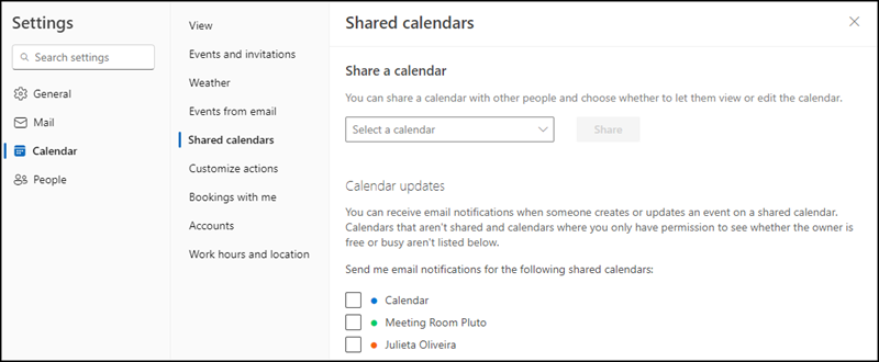 Benachrichtigung für geteilte Kalender aktivieren/deaktivieren
