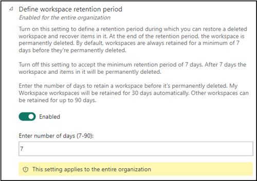 Neue Standardkonfiguration für gelöschte Fabric Workspaces