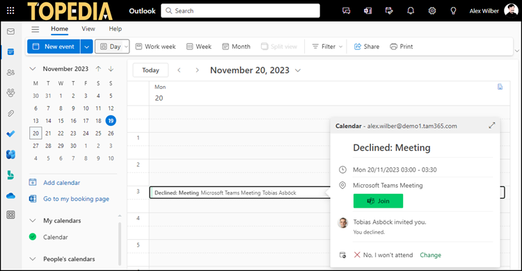 Abgelehnter Termin in Outlook Kalender