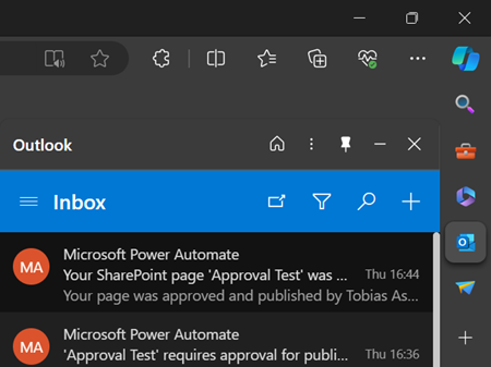 Outlook in Edge Sidebar