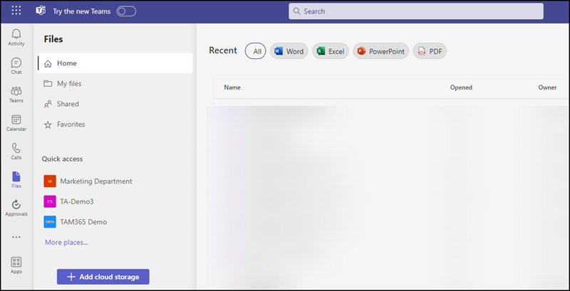 File app in Teams Classic