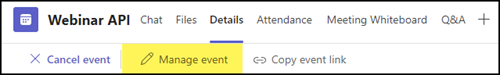 Manage webinar in Teams on the web