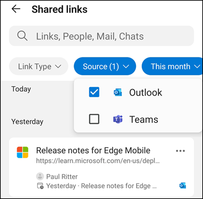 Shared Link aus Outlook (Android)