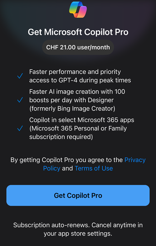 Copilot Pro für persönliche Microsoft Konten